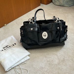 Coach black crinkle patent leather handbag